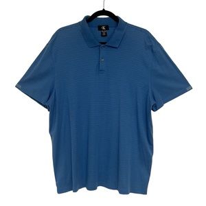 CK blue white thin horizontal stripes short sleeve polo shirt